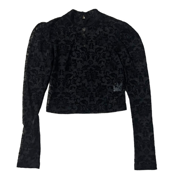 || NEW || Motel Black Floral Sheer Fitted Cropped Long Sleeve Women’s XS - Picture 3 of 7